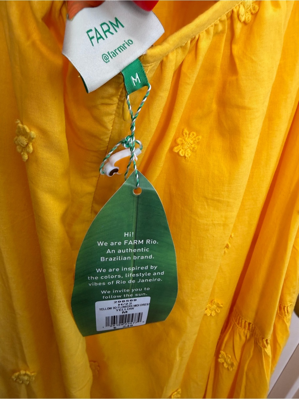 FARM Rio Yellow 3D Flowers Midi Dress Size Medium - Picture 7 of 7